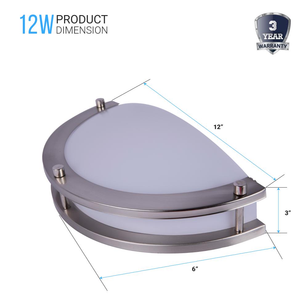 LED Half-Moon Wall Sconce Light 12W, 750 Lumens, Brushed Nickel Finish, White Acrylic Shade, ETL Listed, Hallway Light Fixtures