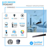 LED Kitchen Island Light Chandelier, 43W, 3000K, 966LM, Dimmable, 5 Years Warranty