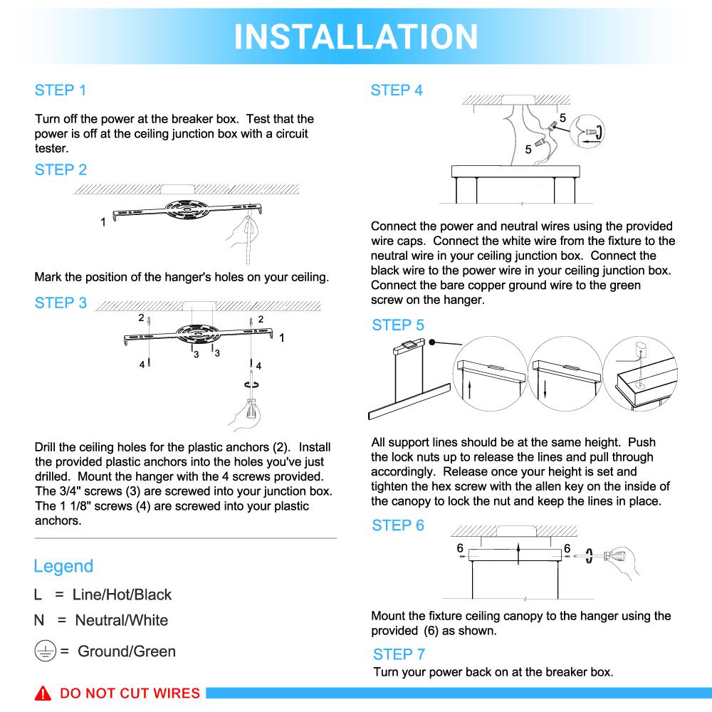 LED Kitchen Island Light Chandelier, 43W, 3000K, 966LM, Dimmable, 5 Years Warranty