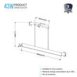 LED Kitchen Island Light Chandelier, 43W, 3000K, 966LM, Dimmable, 5 Years Warranty