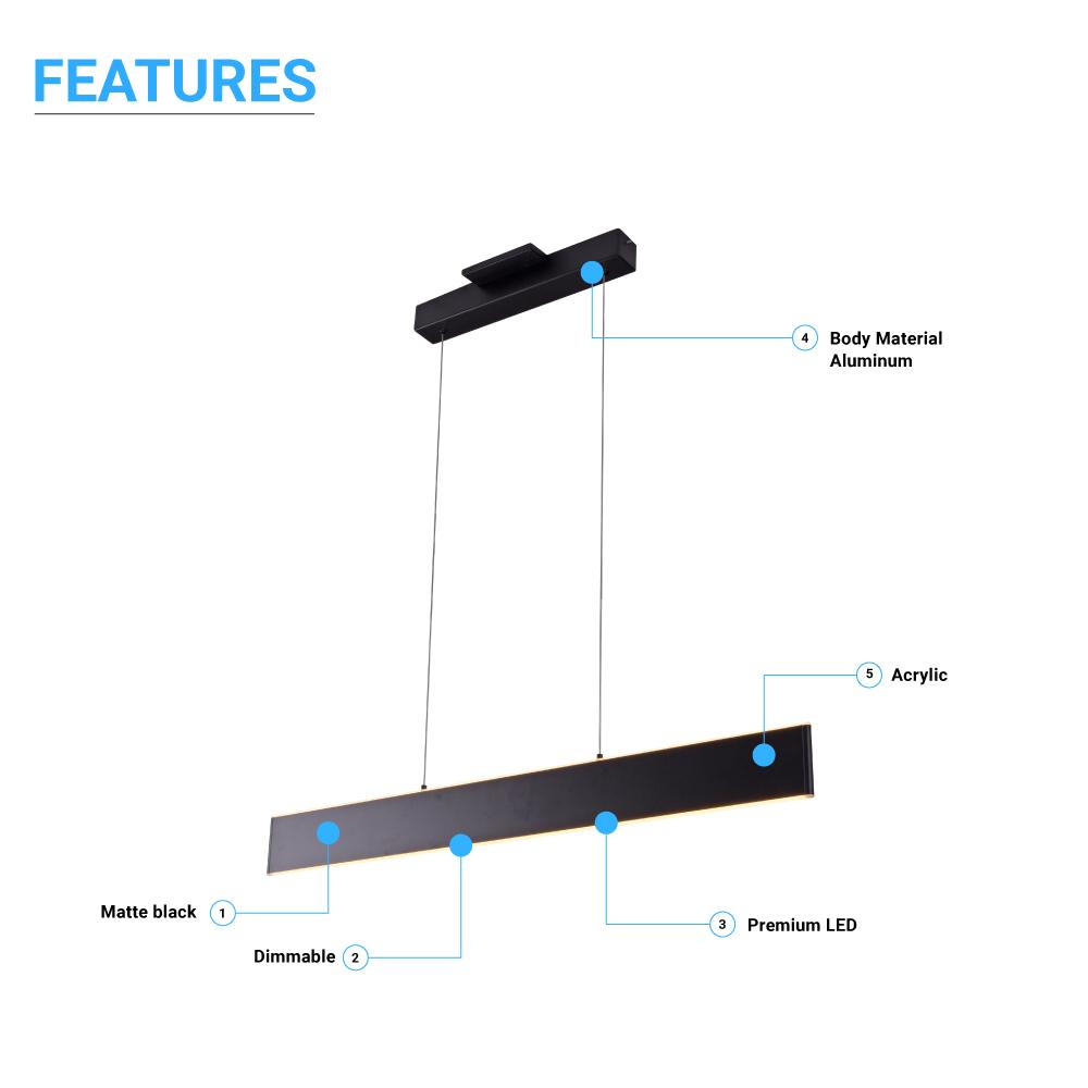 LED Kitchen Island Light Chandelier, 43W, 3000K, 966LM, Dimmable, 5 Years Warranty