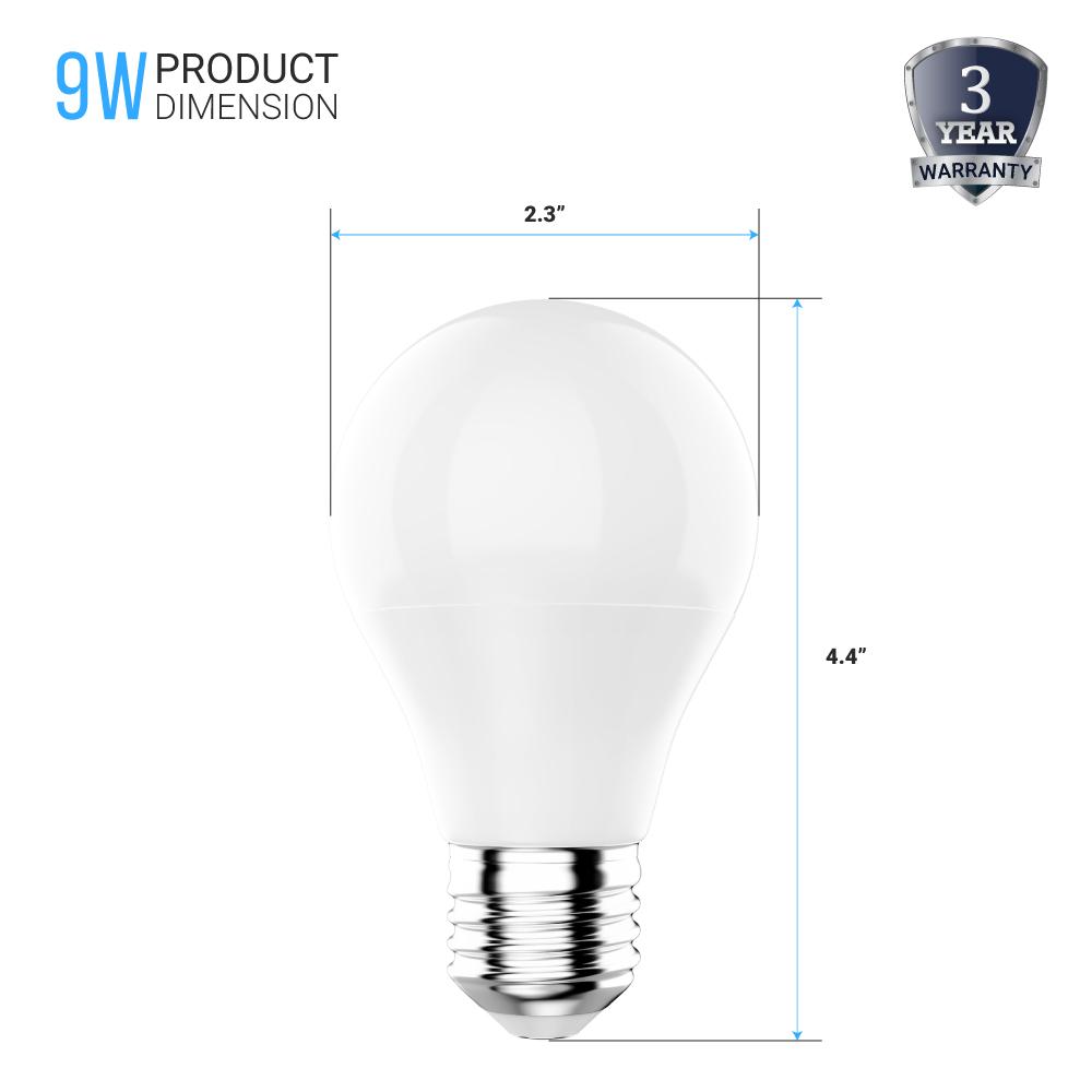 LED Light Bulbs A19 9 Watt 4000K 800 Lumens E26 Base UL Listed Damp Location Non-Dimmable, Standard LED Bulbs