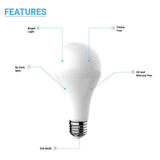 LED Light Bulbs A21 16 Watt 1600 Lumens 5000K Daylight White Dimmable E26 Base Damp Location, Standard LED Bulbs