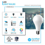 LED Light Bulbs A21 16 Watt 1600 Lumens 5000K Daylight White Dimmable E26 Base Damp Location, Standard LED Bulbs