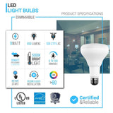 LED Light Bulbs BR30 9 Watt 5000K 650 Lumens 120V Dimmable E26 Base Damp Location LED Indoor Recessed Flood Light