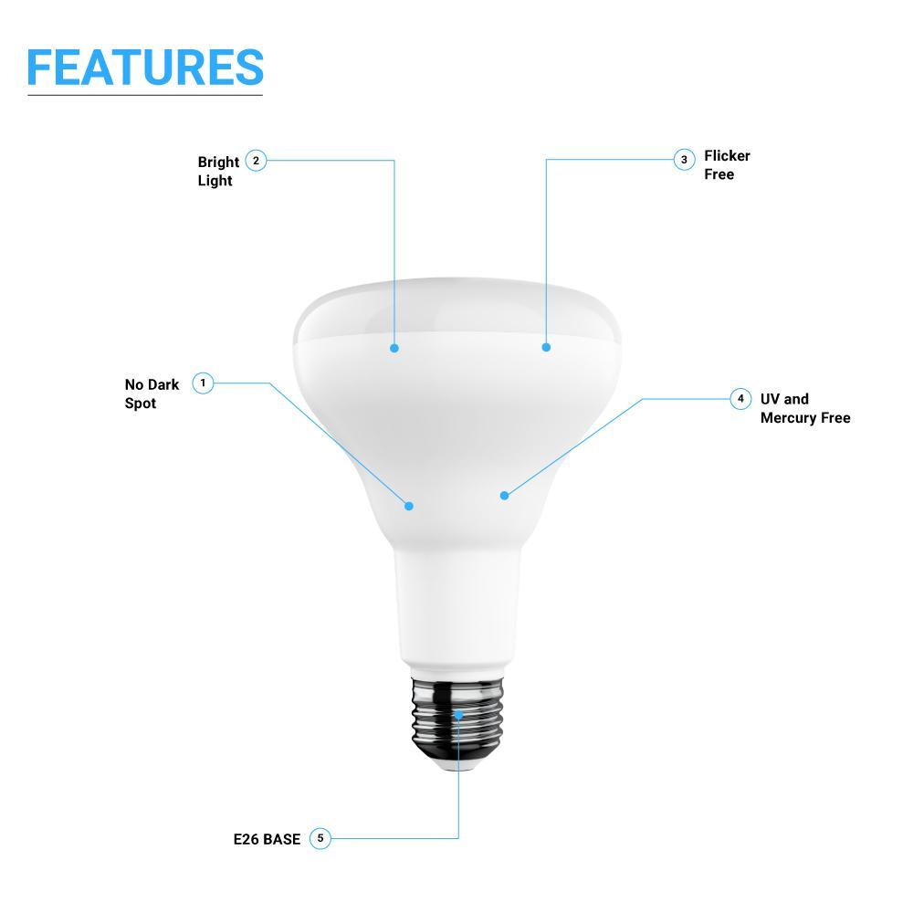 LED Light Bulbs BR30 9 Watt 5000K 650 Lumens 120V Dimmable E26 Base Damp Location LED Indoor Recessed Flood Light
