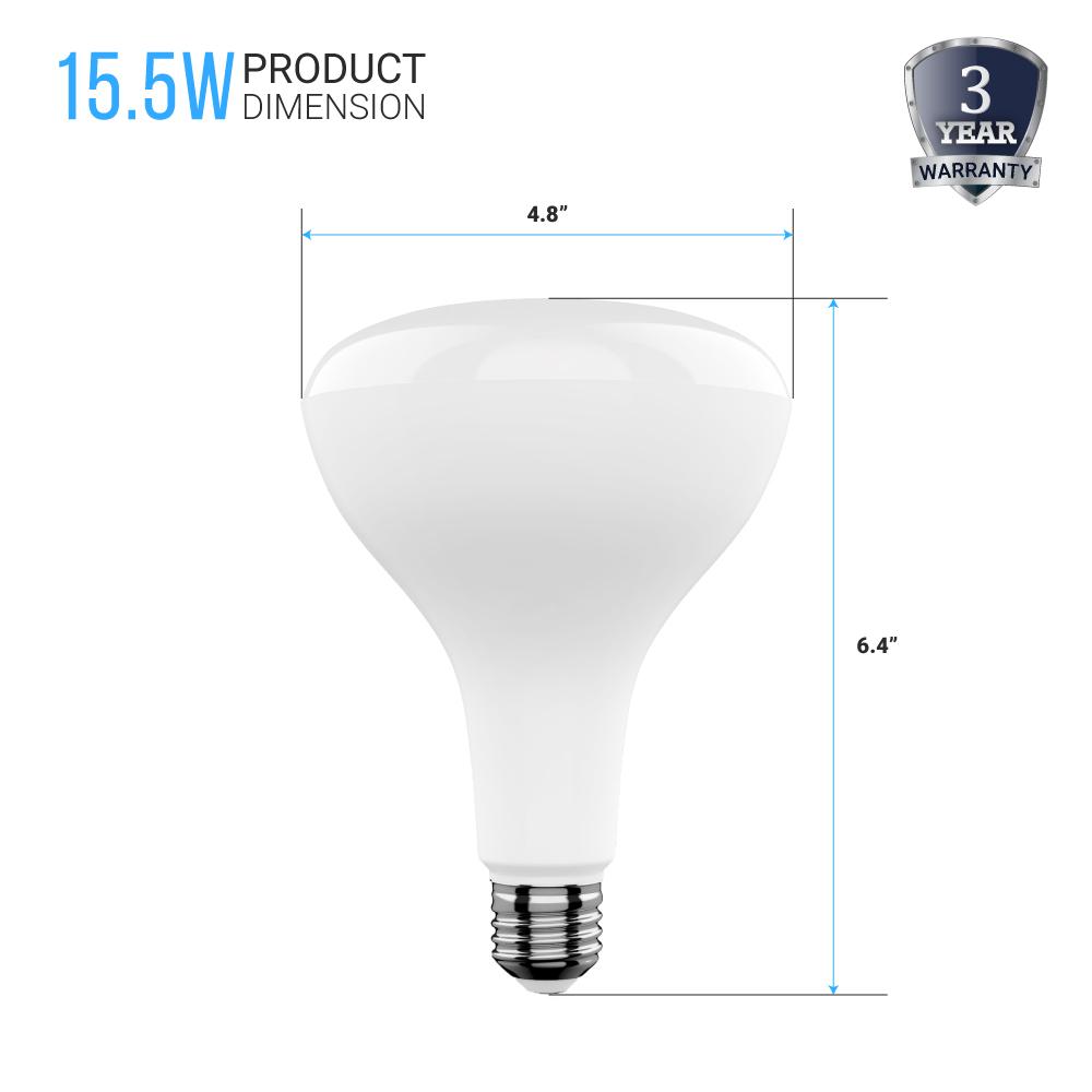 LED Light Bulbs BR40 15.5 Watt 3000K 1100 Lumens 120V Dimmable E26 Base Damp Location LED Indoor Recessed Flood Light