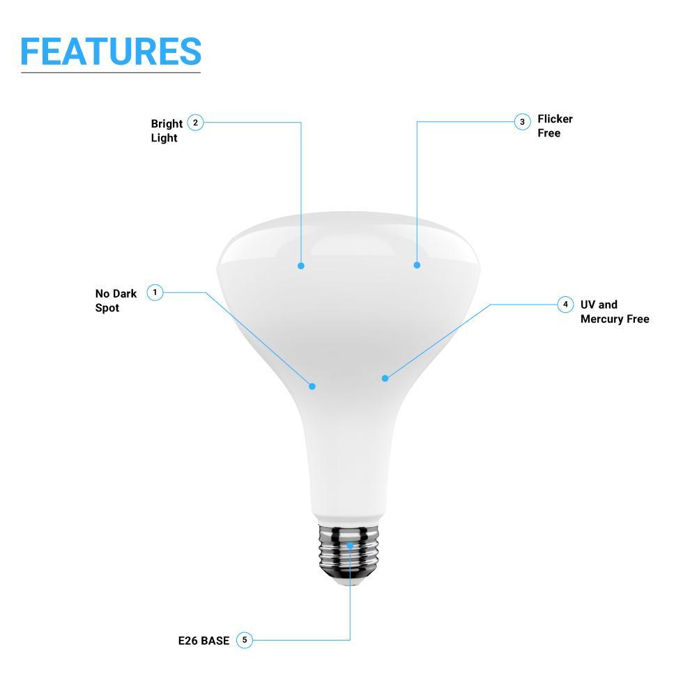 LED Light Bulbs BR40 15.5 Watt 5000K 1100 Lumens 120V Dimmable E26 Base Damp Location LED Indoor Recessed Flood Light