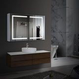 LED Lighted Bathroom Medicine Cabinet with Outlet, Double Sided Mirror, On/Off Switch, ETL, RoHS Listed, 90+ CRI, Surface Mount, Medicine Cabinet with LED Mirror, Benign Style