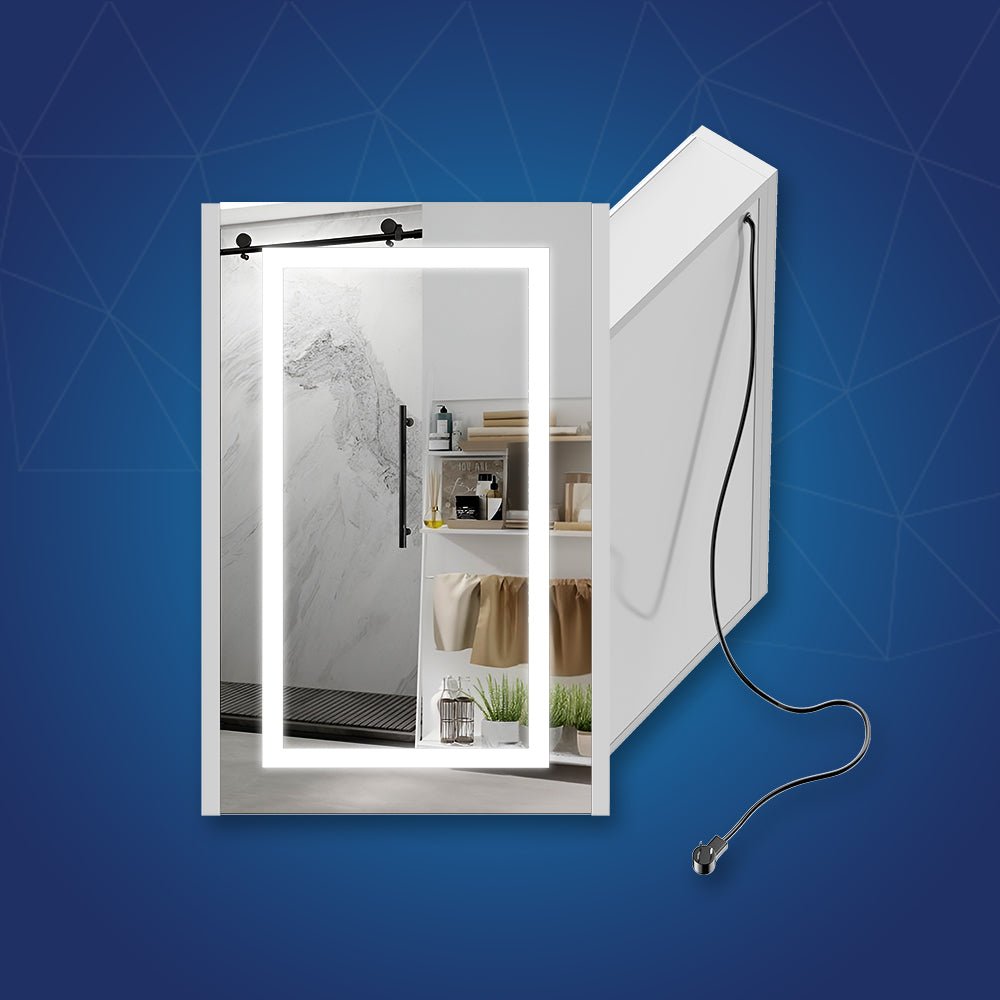 LED Lighted Bathroom Medicine Cabinet with Outlet, Double Sided Mirror, On/Off Switch, ETL, RoHS Listed, 90+ CRI, Surface Mount, Medicine Cabinet with LED Mirror, Benign Style