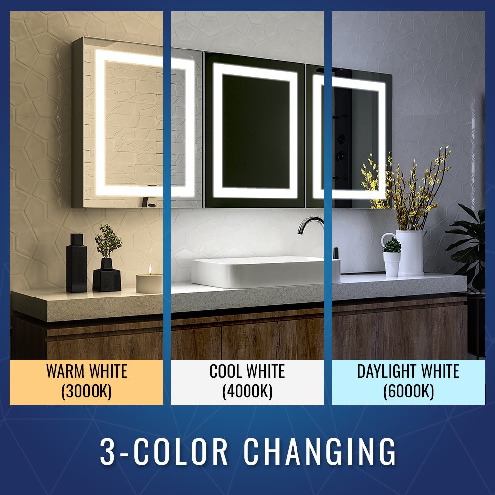 LED Lighted Bathroom Medicine Cabinet with Outlet, Double Sided Mirror, On/Off Switch, Surface Mount, Medicine Cabinet with LED Mirror, CRI 90+, Hector Style