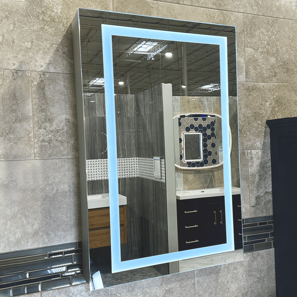 LED Lighted Bathroom Medicine Cabinet with Outlet, Double Sided Mirror, On/Off Switch, Surface Mount, Medicine Cabinet with LED Mirror, CRI 90+, Hector Style