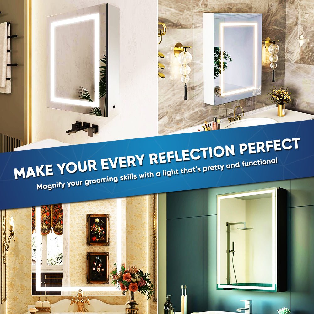 LED Lighted Bathroom Medicine Cabinet with Outlet, Double Sided Mirror, On/Off Switch, Surface Mount, Medicine Cabinet with LED Mirror, CRI 90+, Hector Style