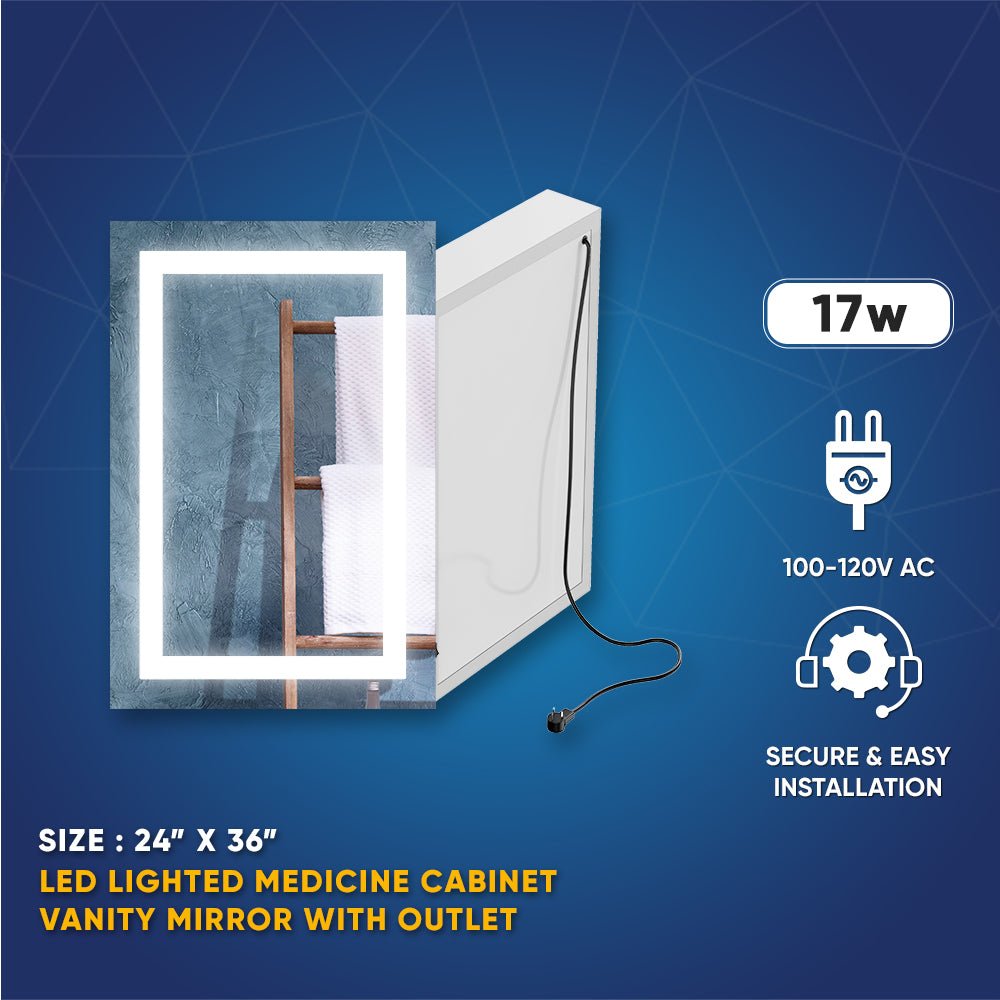 LED Lighted Bathroom Medicine Cabinet with Outlet, Double Sided Mirror, On/Off Switch, Surface Mount, Medicine Cabinet with LED Mirror, CRI 90+, Hector Style