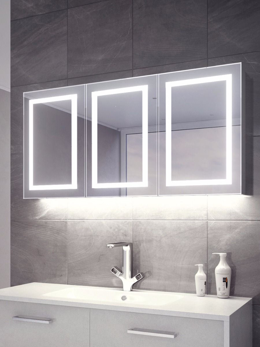 LED Lighted Bathroom Medicine Cabinet with Outlet, Double Sided Mirror, On/Off Switch, Surface Mount, Medicine Cabinet with LED Mirror, CRI 90+, Hector Style