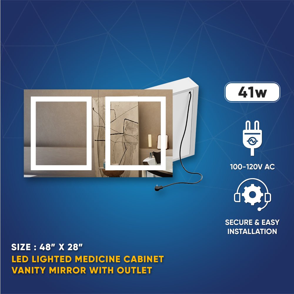 LED Lighted Bathroom Medicine Cabinet with Outlet, Double Sided Mirror, On/Off Switch, Surface Mount, Medicine Cabinet with LED Mirror, CRI 90+, Hector Style