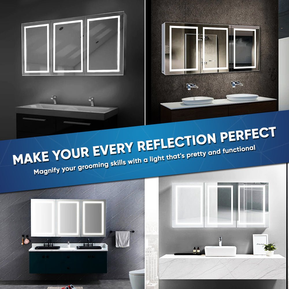 LED Lighted Bathroom Medicine Cabinet with Outlet, Double Sided Mirror, On/Off Switch, Surface Mount, Medicine Cabinet with LED Mirror, CRI 90+, Hector Style