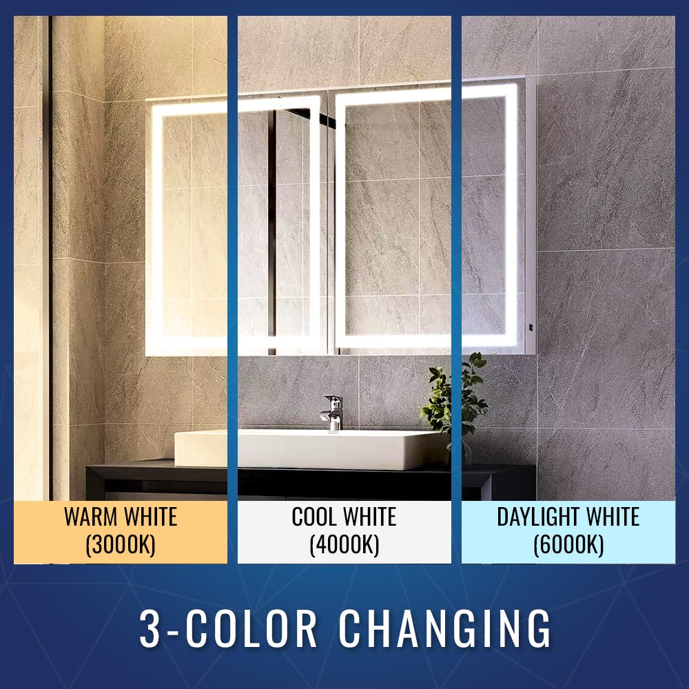 LED Lighted Bathroom Medicine Cabinet with Outlet, Double Sided Mirror, On/Off Switch, Surface Mount, Medicine Cabinet with LED Mirror, CRI 90+, Hector Style