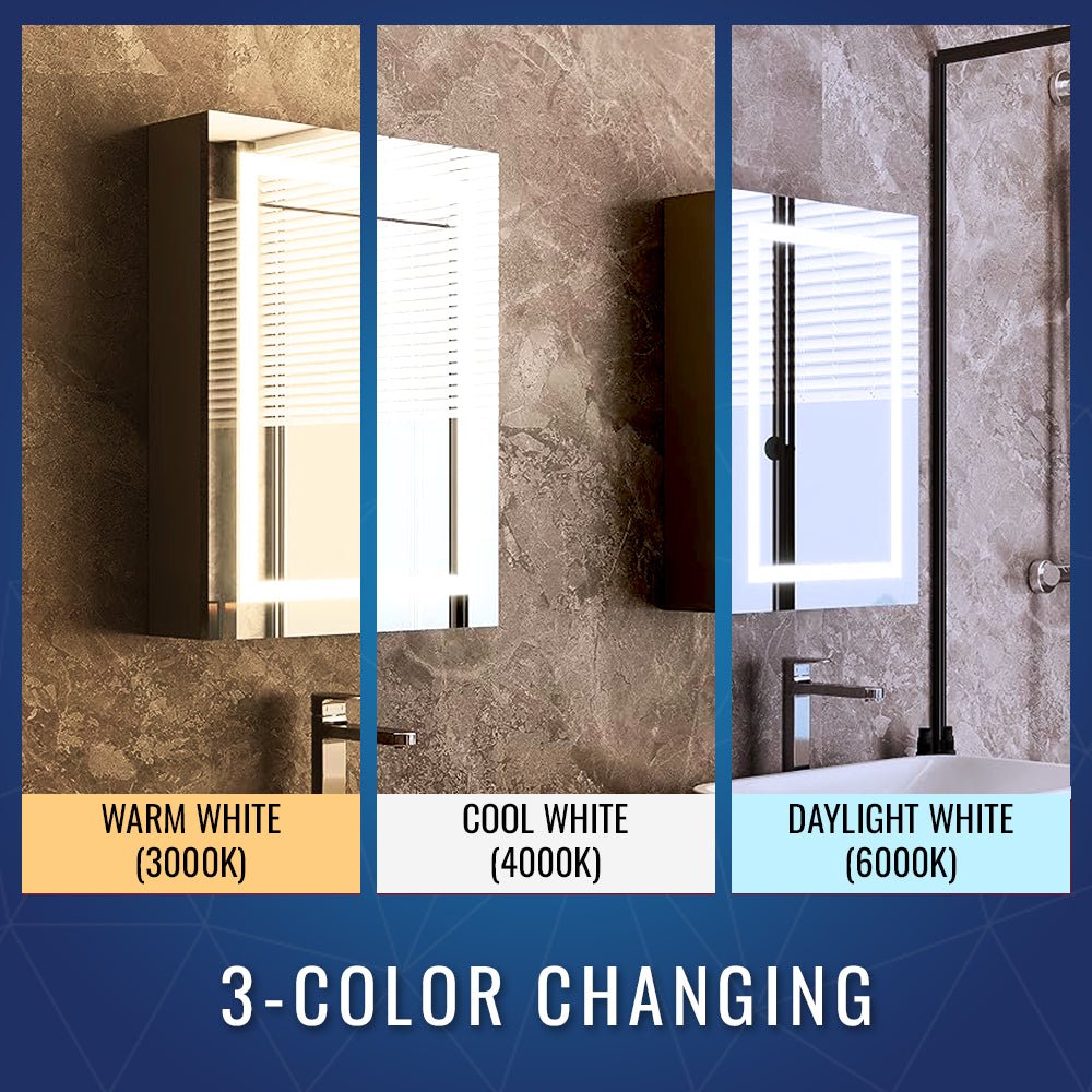 LED Lighted Bathroom Medicine Cabinet with Outlet, Double Sided Mirror, On/Off Switch, Surface Mount, Medicine Cabinet with LED Mirror, CRI 90+, Hector Style