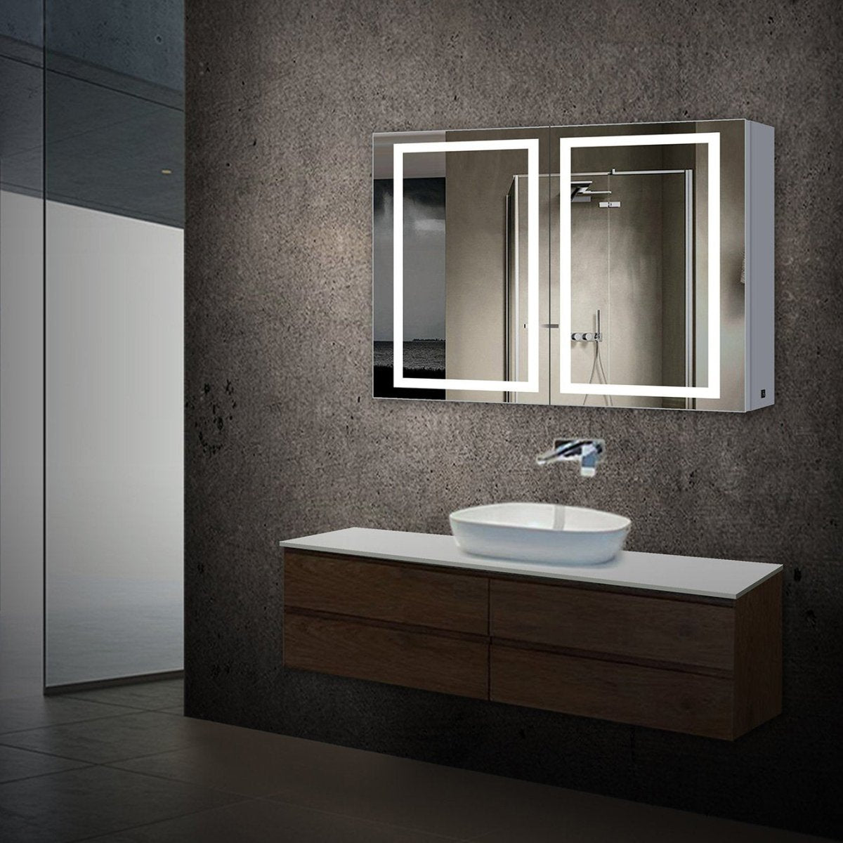 LED Lighted Bathroom Medicine Cabinet with Outlet, Double Sided Mirror, On/Off Switch, Surface Mount, Medicine Cabinet with LED Mirror, CRI 90+, Hector Style