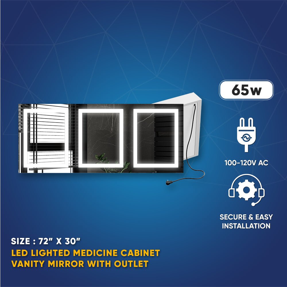 LED Lighted Bathroom Medicine Cabinet with Outlet, Double Sided Mirror, On/Off Switch, Surface Mount, Medicine Cabinet with LED Mirror, CRI 90+, Hector Style