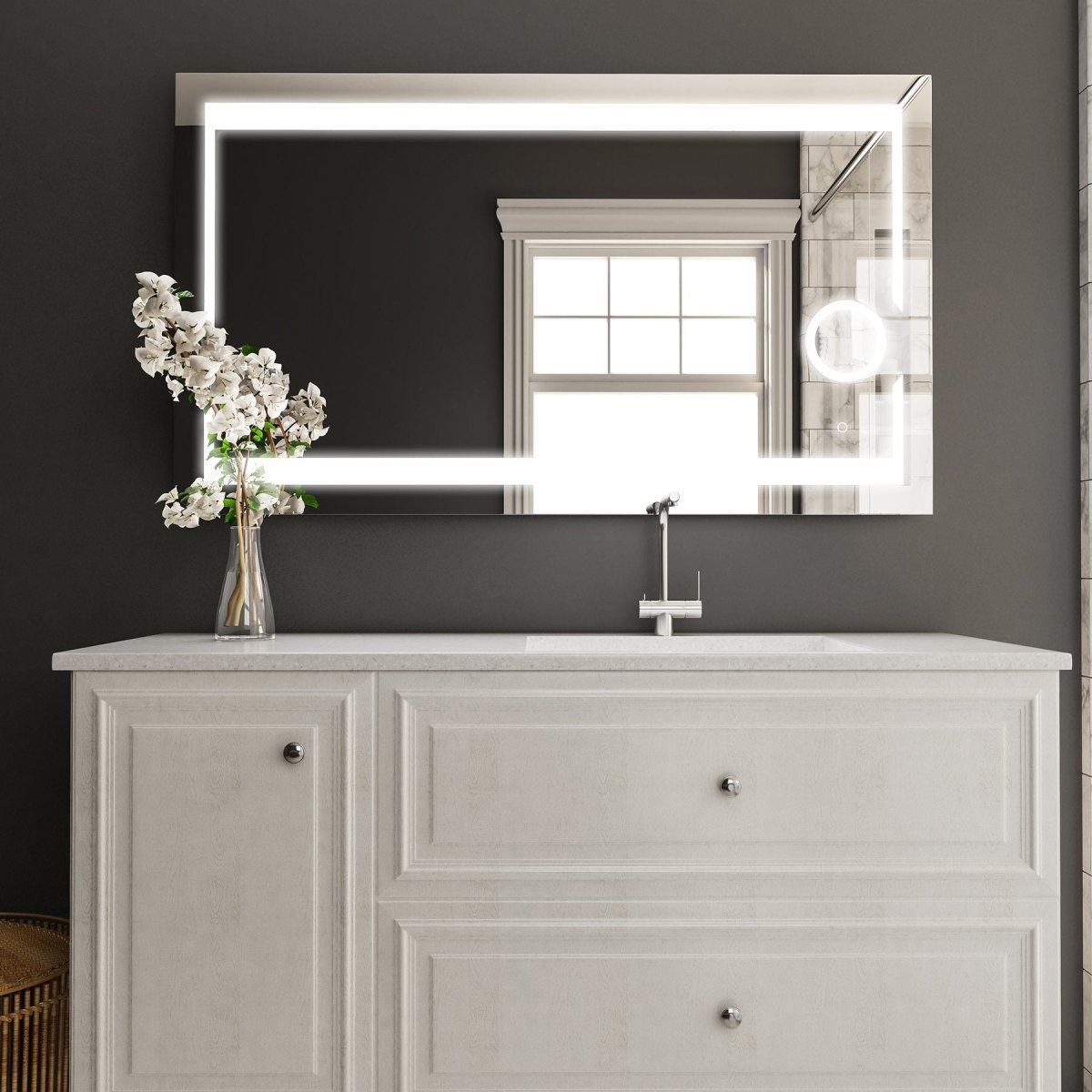 LED Lighted Bathroom Vanity Mirror with Magnifying Mirror, Anti-Fog, Touch Button, CRI 90+,Adjustable Color Temperature & Remembrance Makeup Mirror, Auspice Style