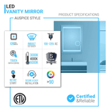 LED Lighted Bathroom Vanity Mirror with Magnifying Mirror, Anti-Fog, Touch Button, CRI 90+,Adjustable Color Temperature & Remembrance Makeup Mirror, Auspice Style