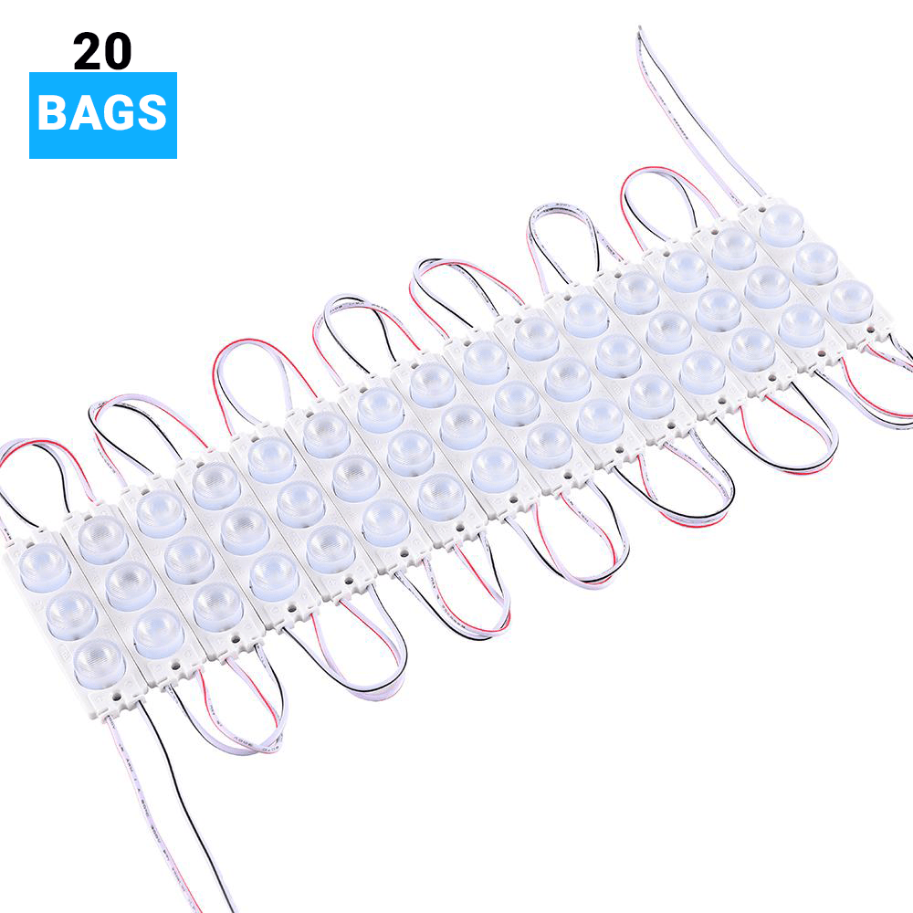 LED Module Lights, Pure White, 3 LEDs/Mod, DC12V, 2.5W, LED Waterproof Decorative Light for Letter Sign Advertising Signs with Tape Adhesive Backside (45-Pack)