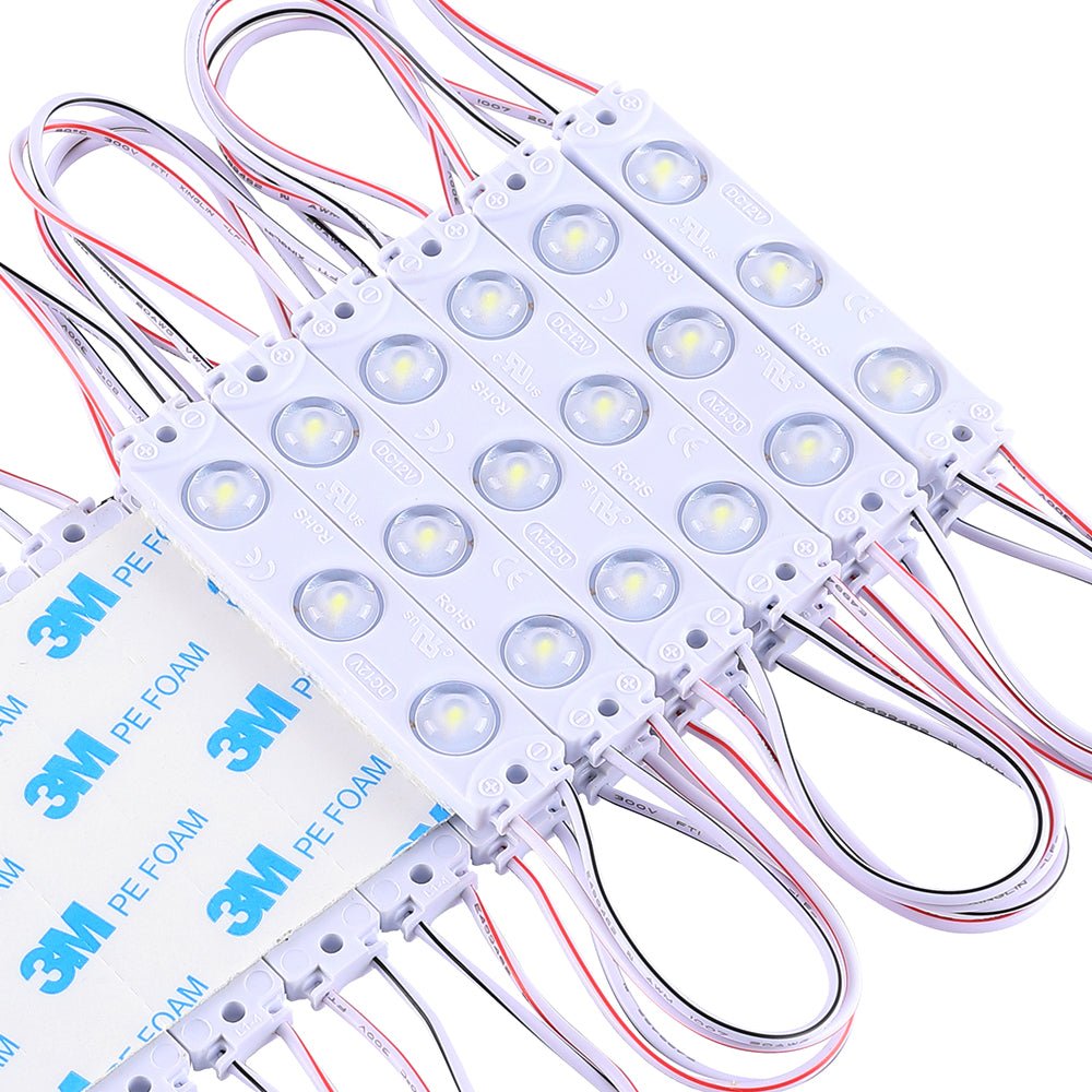 LED Module Lights, Pure White, 3LEDs/Mod, DC12V, 1W, LED Waterproof Decorative Light for Letter Sign Advertising Signs with Tape Adhesive Backside