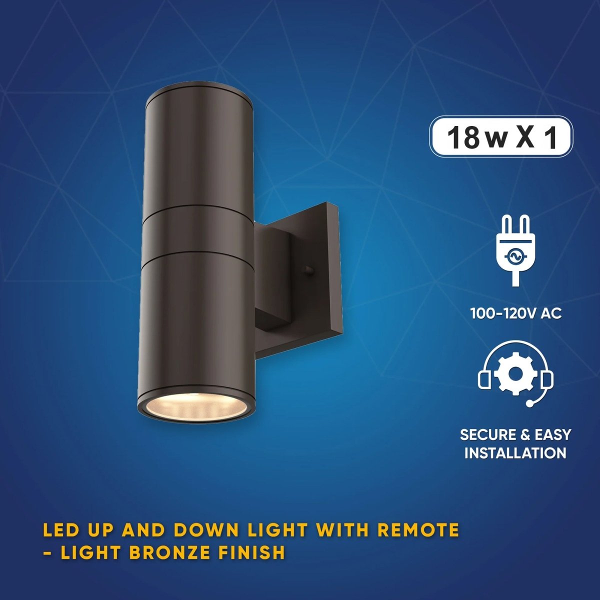LED Outdoor Up & Down Lights With Remote, RGBW, Cylinder, 18WX1, AC100-277V, IP65, ETL CE RoSH Approval, Outdoor Wall Lights