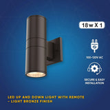 LED Outdoor Up & Down Lights With Remote, RGBW, Cylinder, 18WX1, AC100-277V, IP65, ETL CE RoSH Approval, Outdoor Wall Lights