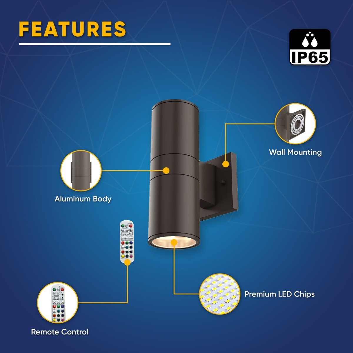 LED up down light, Round type, 36WX2, Double side, AC100-277V, ETL, RGBW, 30 Degree.