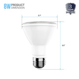 LED PAR20 Light Bulb 8 Watt 525 Lumens - 5000K - High CRI 90+E26 Base
