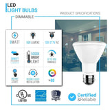 LED PAR20 Light Bulb 8 Watt 525 Lumens - 5000K - High CRI 90+E26 Base