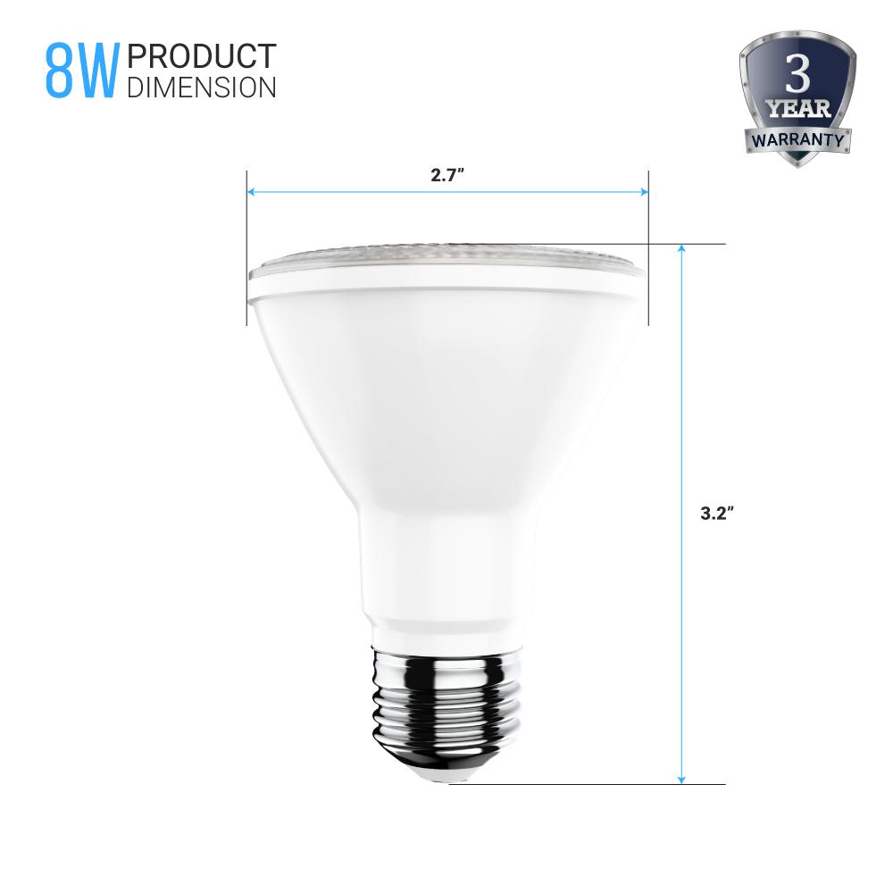 LED PAR20 Light Bulb 8 Watt 525 Lumens - 5000K - High CRI 90+E26 Base