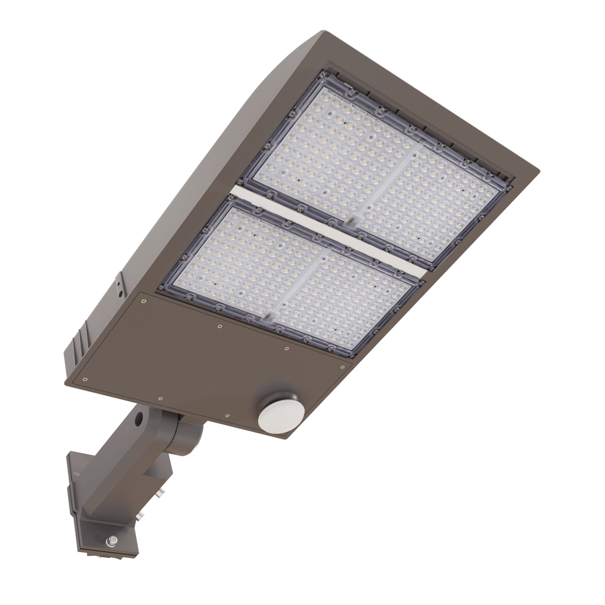 LED Parking Lot Light with Photocell & Motion Sensor, 300W/240W/200W Wattage Adjustable, 5700K,133 LM/W, Universal Mount (Adjustable Slip Fitter +Wall Mount), Waterproof, Bronze, AC120-277V, Outdoor Commercial Area Street Security Lighting Fixture, Gen14B