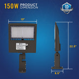 LED Pole Light 150W/120W/100W with Dusk to Dawn Photocell, 5700K, 133LM/W, Universal Mount (Adjustable Slip Fitter + Wall Mount), Bronze, AC120-277V,  Waterproof IP65, Parking Lot Lights, Outdoor Area Street Security Lighting Fixture