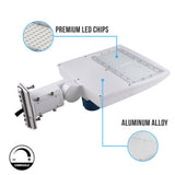 LED Pole Light with Dusk to Dawn Photocell, 150W/120W/100W Wattage Adjustable, 5700K, Universal Mount (Adjustable Slip Fitter + Wall Mount), White, IP65 Waterproof, AC120-277V, Gen14B, LED Parking Lot Lights - Outdoor Commercial Area Street Lighting