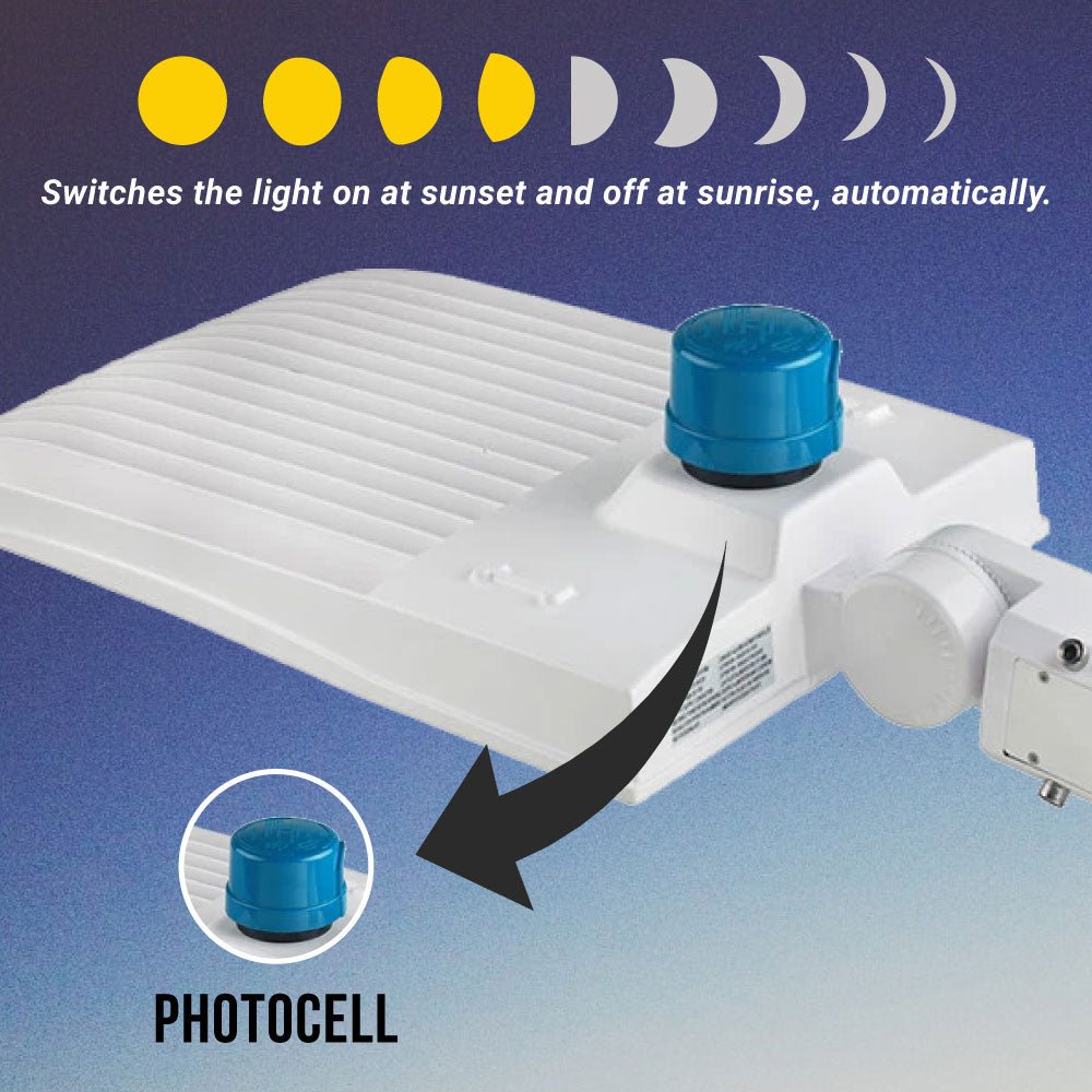 LED Pole Light with Dusk to Dawn Photocell, 150W/120W/100W Wattage Adjustable, 5700K, Universal Mount (Adjustable Slip Fitter + Wall Mount), White, IP65 Waterproof, AC120-277V, Gen14B, LED Parking Lot Lights - Outdoor Commercial Area Street Lighting