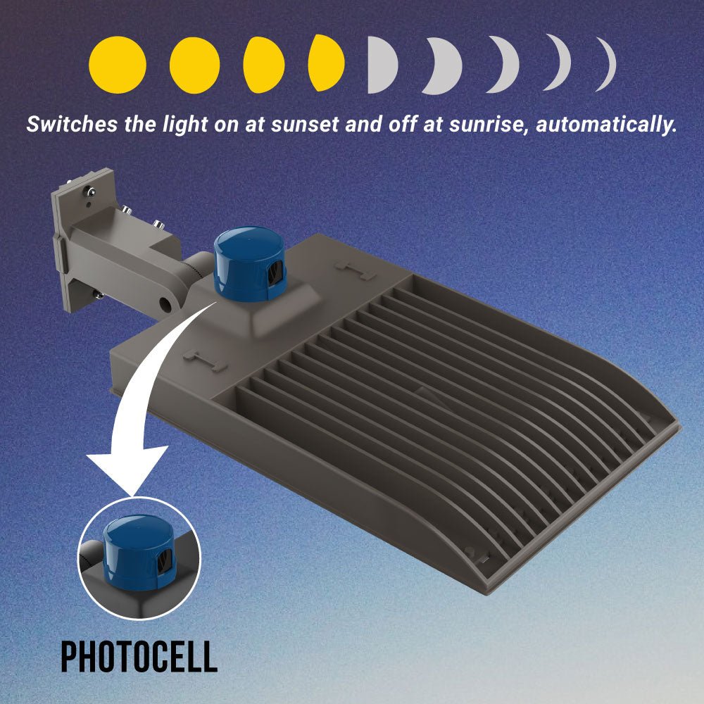 LED Pole Light with Dusk to Dawn Photocell 300W/240W/200W Wattage Adjustable, 5700K, 133 LM/W, AC120-277V, Universal Mount (Adjustable Slip Fitter + Wall Mount), Bronze Waterproof IP65, Parking Lot Lights - Outdoor Commercial Area Street Lighting