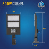 LED Pole Light with Dusk to Dawn Photocell 300W/240W/200W Wattage Adjustable, 5700K, 133 LM/W, AC120-277V, Universal Mount (Adjustable Slip Fitter + Wall Mount), Bronze Waterproof IP65, Parking Lot Lights - Outdoor Commercial Area Street Lighting