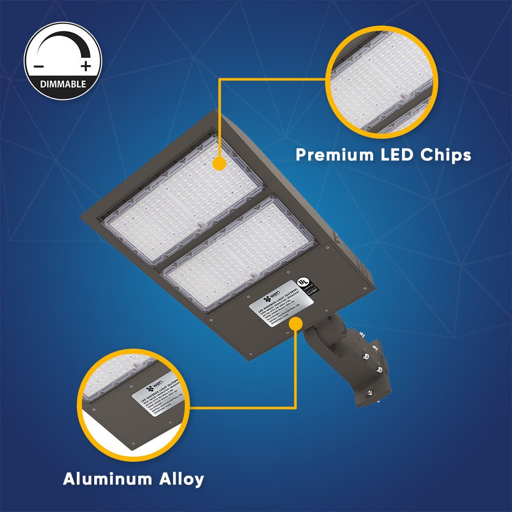 LED Pole Light with Dusk to Dawn Photocell 300W/240W/200W Wattage Adjustable, 5700K, 133 LM/W, AC120-277V, Universal Mount (Adjustable Slip Fitter + Wall Mount), Bronze Waterproof IP65, Parking Lot Lights - Outdoor Commercial Area Street Lighting