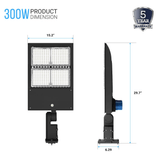 LED Pole Light with Dusk to Dawn Photocell, 300W/240W/200W Wattage Adjustable, 5700K, 133 LM/W, Universal Mount (Adjustable Slip Fitter + Wall Mount), Black, Waterproof IP65, AC120-277V, LED Parking Lot Lights, Outdoor Commercial Area Street Lighting