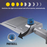 LED Pole Light with Dusk to Dawn Photocell, 300W/240W/200W Wattage Adjustable, 5700K, 133 LM/W, Universal Mount (Adjustable Slip Fitter + Wall Mount), Silver, IP65 Waterproof, AC100-277V, LED Parking Lot Lights - Outdoor Commercial Area Street Lighting,