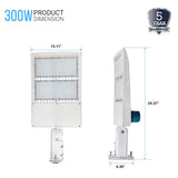 LED Pole Light with Dusk to Dawn Photocell, 300W/240W/200W Wattage Adjustable, 5700K, 133 LM/W, Universal Mount (Adjustable Slip Fitter + Wall Mount), White, IP65 Waterproof, AC120-277V, LED Parking Lot Lights - Outdoor Commercial Area Street Lighting