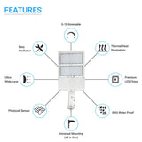 LED Pole Light with Dusk to Dawn Photocell, 300W/240W/200W Wattage Adjustable, 5700K, 133 LM/W, Universal Mount (Adjustable Slip Fitter + Wall Mount), White, IP65 Waterproof, AC120-277V, LED Parking Lot Lights - Outdoor Commercial Area Street Lighting