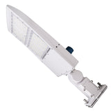 LED Pole Light with Dusk to Dawn Photocell, 300W/240W/200W Wattage Adjustable, 5700K, 133 LM/W, Universal Mount (Adjustable Slip Fitter + Wall Mount), White, IP65 Waterproof, AC120-277V, LED Parking Lot Lights - Outdoor Commercial Area Street Lighting