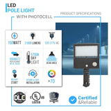 LED Pole Light with Photocell & Motion Sensor, 150W/120W/100W Wattage Adjustable, 5700K,133 LM/W, IP65, AC120-277V, Bronze, Universal Mount, Parking Lot Lights Outdoor Commercial Area Street Lighting, Gen14B