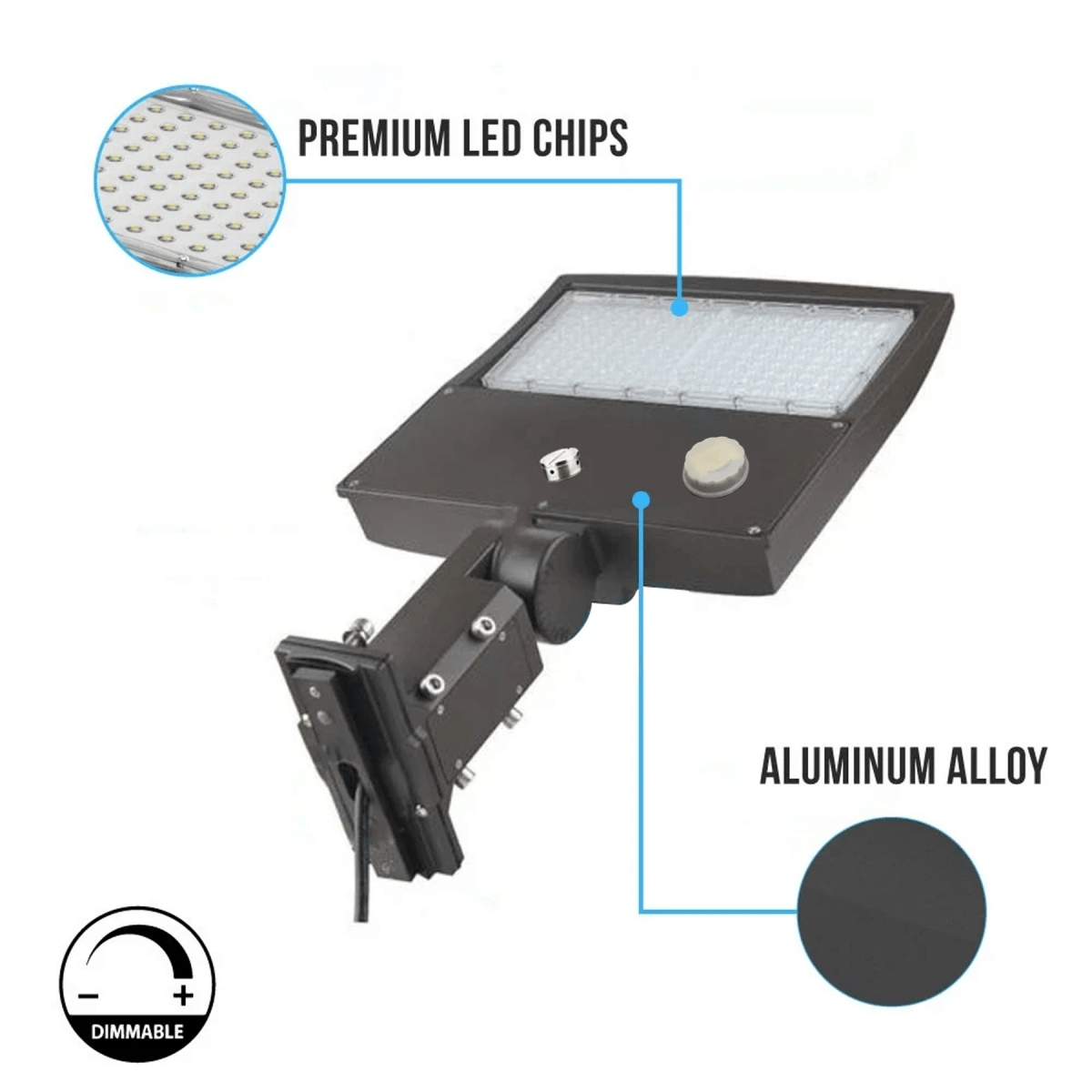 LED Pole Light with Photocell & Motion Sensor, 150W/120W/100W Wattage Adjustable, 5700K,133 LM/W, IP65, AC120-277V, Bronze, Universal Mount, Parking Lot Lights Outdoor Commercial Area Street Lighting, Gen14B