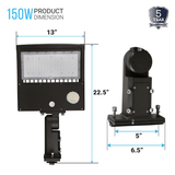 LED Pole Light with Photocell & Motion Sensor, 150W/120W/100W Wattage Adjustable, 5700K,133 LM/W, IP65, AC120-277V, Bronze, Universal Mount, Parking Lot Lights Outdoor Commercial Area Street Lighting, Gen14B
